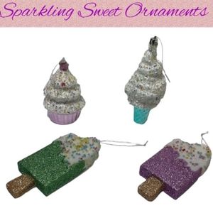 Sparking Glitter Sweet Treats Ornaments Set of 4